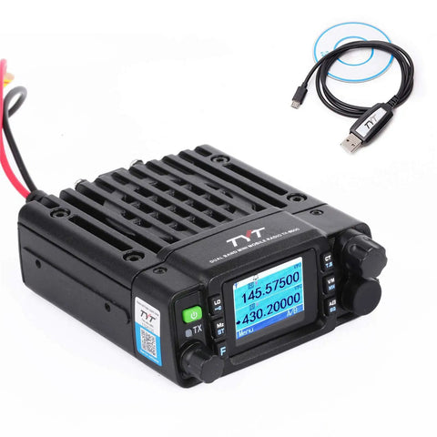 Dual Band 25 Watt Ham Radio Base Transceiver With IP67 Waterproof Build For Home And On The Go 144 148 MHz VHF And 420 450 MHz UHF Easy PC Programming Back Port Front Microphone Access Cable Included next to programming cable