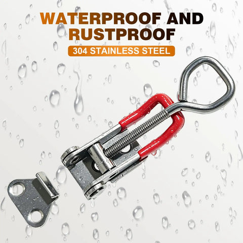 Heavy Duty Stainless Steel Toggle Latch Clamp Set 2 Pack Adjustable Pull Hasp Latches, Rustproof 304 Stainless Steel with water droplets