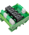 4 Channel Relay Module For Industrial Automation SPDT DIN Rail Mount, 24V DC AC Interface Board, green module with relays