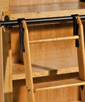 Heavy Duty Sliding Barn Door Hardware Kit With Adjustable Overhead Rail And Satin Black Finish includes a wooden ladder and black rail.