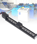 Rock Solid High Precision Linear Rail Guide Slide Actuator Featuring A Dead Smooth 200Mm Stroke And Dependable T6x4 Screw Drive, black metal rail guide.