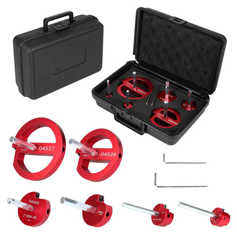 6 Piece PVC Pipe Reamer Set With Carbide Cutting Blades And Aluminum Cutter Heads For PVC CPVC ABS Piping 3/4 Inch To 4 Inch Sizes DIY Friendly And Works With Standard Drill Bits Red in case