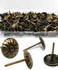 Top Shelf Brass Upholstery Tacks For Furniture Restoration, 200 Piece Box of decorative nail pins in gold tone.