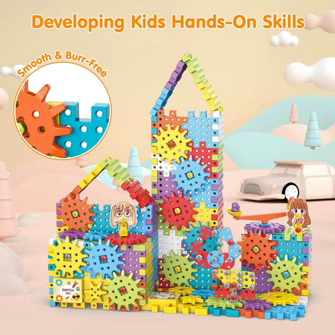 Epic 234 Piece Gear Building Blocks Set With Electric Drill For Kids 3 And Up A Real Hands On STEM Toy That Sparks Creative Play With Real Gears Motor And Patches A Totally Awesome Gift Idea
