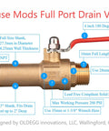 Full Port Water Heater Drain Valve With Straight Spout LF Compliant Brass, Three Quarter Inch MNPT, Shown with Garden Hose Cap