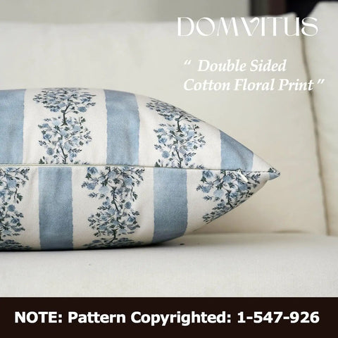 Floral Throw Pillow Covers 18x18 Inch Set Of 2 Light Blue Floral Block Print Decorative Pillow Covers For Couch Sofa Bed Living Room Neutral Farmhouse Boho Cozy Home Decor Cover Only, side view
