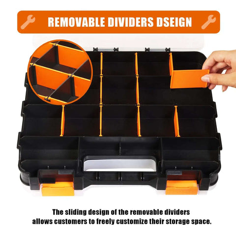 Grab And Go Double Sided Tool And Hardware Storage Box With Removable Dividers Portable Small Parts Organizer