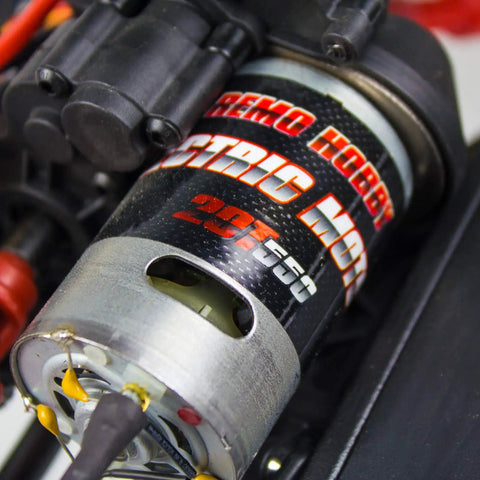Close-up of the 550 brushed motor in One Tenth Scale Rock Crawler 4WD Off Road Remote Control Truck with 2500mAh battery