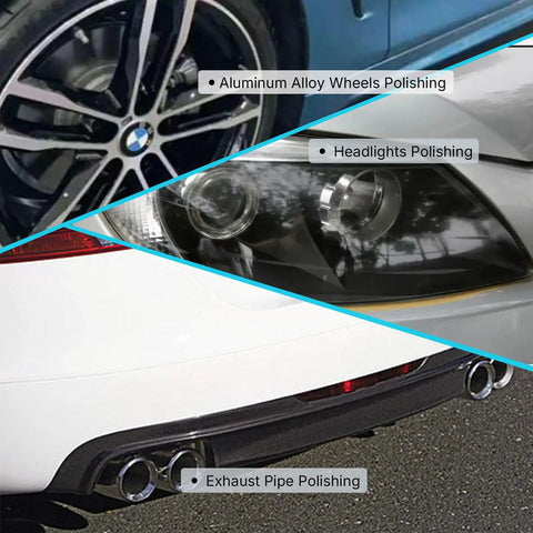 Drill Bit Cone Polisher Pro Grade Kit With Memory Foam Cone Sponge used on car wheels, headlights, and exhaust pipe for polishing.