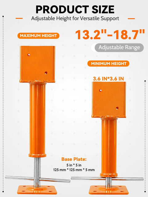 No Sweat Setup For Your Outdoor Build With These Heavy Duty 4 Pack Screw Jack Posts Featuring 4X4 Adjustable Steel Plates for size details.