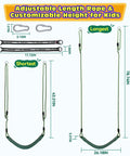 Heavy Duty Kids Swing Seat With 79 Inch Adjustable Rope And 330 Lbs Capacity, Includes 2 Carabiners And 2 Extra Hanging Straps, Swing Set Accessories For Outdoor Playground, Green 1 Pack diagram showing adjustable length.