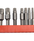 Premium Seven Piece 12 Point Screwdriver Bit Set Features M5, M6, M7, M8 And M10 Torx Sizes For Robust Automotive Repair With 50mm Length Hex Shank Alloy Steel Bits Perfect For Electric Drills And Manual Drivers Without Stripping, red holder