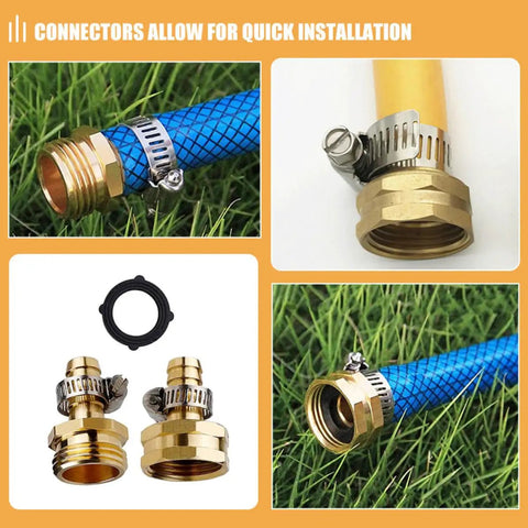 Rock Solid 3 Piece Garden Hose Quick Connect Brass Fittings 3/4 Inch External Threaded Repair Kit For Watering Plants And Flowers With Easy Grip Leaks Proof Setup That Makes Gardening A Total Vibe, brass hose connectors with clamp