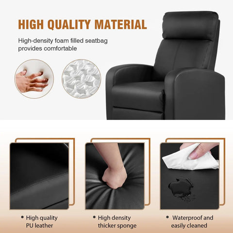 Recliner Chair Push Back Lounge Sofa For Home Theater And Living Room With Lumbar Support Leather Padded Seat And Backrest