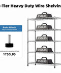Five Tier Heavy Duty Wire Shelving Unit Adjustable Metal Storage Rack Tough As Nails Handles Massive 1750 Pound Loads with storage bins