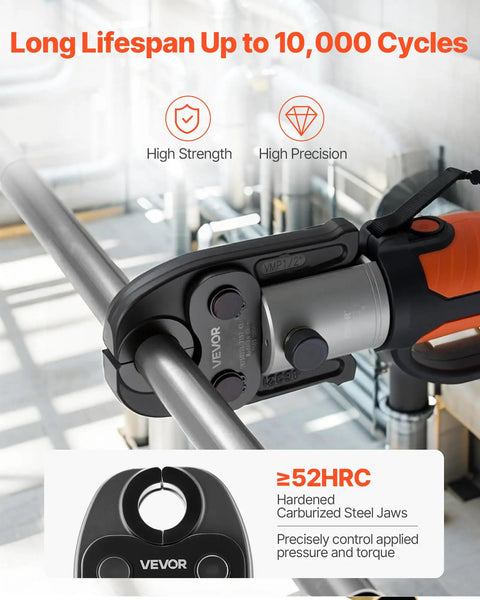 VEVOR 7 Piece VMP Pressing Kit With 3540 Actuator And Jaws For 1/2 To 2 Inch Carbon Steel Piping, showing precision steel jaws.