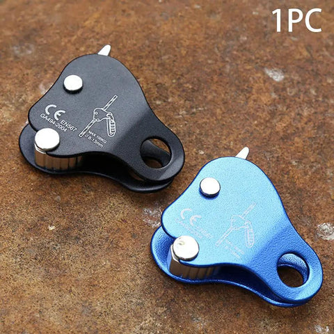 Beefy Aluminum Climbing Rope Grab Self Locking Safety Ascender For Fall Protection Belay Device And Rope Grip Clamp, black and blue
