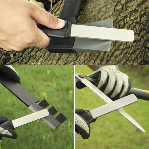 Workhorse Dual Grit Diamond Sharpening Stone With Leather Strop for sharpening lawn tools and garden gear