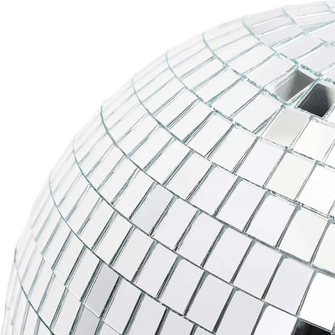 Close-up of 8 Inch Hanging Disco Ball For Party Wedding Holiday Or Home Decor With Tiny Mirror Squares That Sparkle Reflect Light
