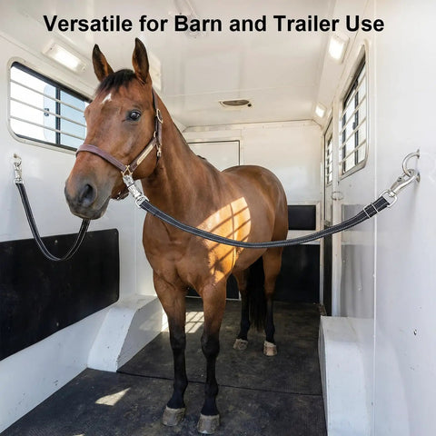 Horse secured in trailer with Heavy Duty Reflective Cross Ties For Horses With Panic Snap And AntiTangle Grooming Straps