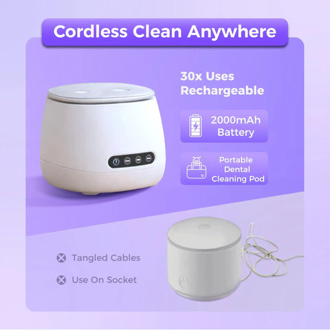 Cordless Ultrasonic Retainer Cleaner With 45kHz Power And Four UV Lights, Rechargeable W200 Model displayed, with features.