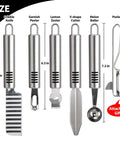 BURLIHOME fruit carving knife set, six stainless steel kitchen blades (front view).