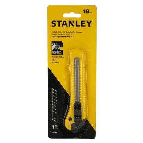 Basic Snap Off Blade Knife, 18 Millimeter Utility Cutter For Light Duty Cutting in yellow and black packaging