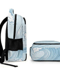 Side view of Pastel Watercolor Ocean Wave Print Unisex Backpack Large Capacity Durable Polyester Daypack with padded straps