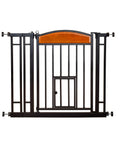 Walk Through Pet Gate With Cherry Wood Accents And Black Finish, Sturdy Metal Frame, Expands From 30.5 To 33.5 Inches, 30 Inch Tall