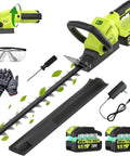 20V Cordless Hedge Trimmer With 2X5.0Ah Batteries And Charger, 20 Inch Electric Tree And Grass Trimmer With Rotatable Handle, accessories visible