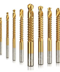 Eight Pack Titanium Coated HSS Twist Drill Bits Metric Set 3 To 10MM displayed in various sizes for precision drilling in metal.