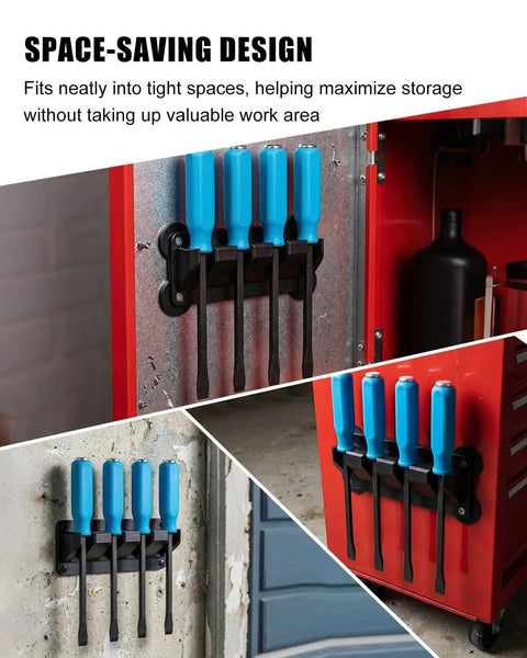 Four Slot Magnetic Pry Bar Organizer With Mounting Holes For Garage Or Shop, Wall Mount Or Magnetic Storage Rack To Hold Pry Bars
