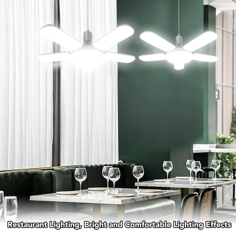 LED Garage Light With Five Adjustable Panels, 100W 8000LM Deformable Ceiling Light installed over dining tables