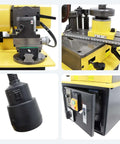 Beefy Automatic Circular Saw Blade Sharpener Packing A Heavy 250W Motor And Lightning Fast 4000 RPM Grinding Power For Thin Welded And Carbide Steel Cutters Across A Sixty To Three Fifty Millimeter Span, close-up of control panel and motor settings.