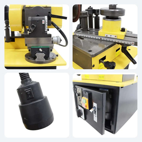 Beefy Automatic Circular Saw Blade Sharpener Packing A Heavy 250W Motor And Lightning Fast 4000 RPM Grinding Power For Thin Welded And Carbide Steel Cutters Across A Sixty To Three Fifty Millimeter Span, close-up of control panel and motor settings.