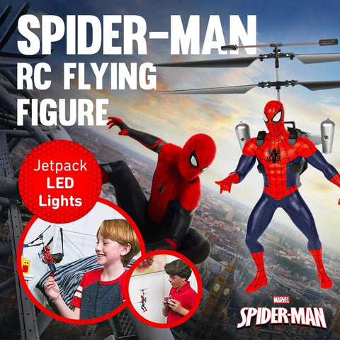 Spider Man Infrared RC Helicopter Jetpack Flying Figure With LED Lights Twin Rotors Action Phrases Marvel Licensed Hero Toy
