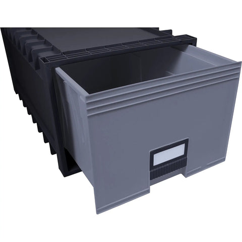 Heavy Duty Archive File Storage Box With 24 Inch Depth, Stackable Up To Ten High, Label Holder, Durable Plastic File Box for organizing.