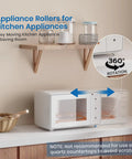 Self Adhesive Caster Wheels And Appliance Sliders For Kitchen Appliances, 360 Swivel Roller Pads shown moving a microwave for easy use.