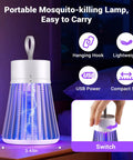 Portable Mosquito Zapper For Indoor And Outdoor Use USB Rechargeable Electric Fly Swatter With Safe Grid And Purple LED