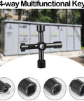 4-way multifunctional tool for opening and closing meters or valves, displaying its adjustable ends, with a focus on location adaptability.
