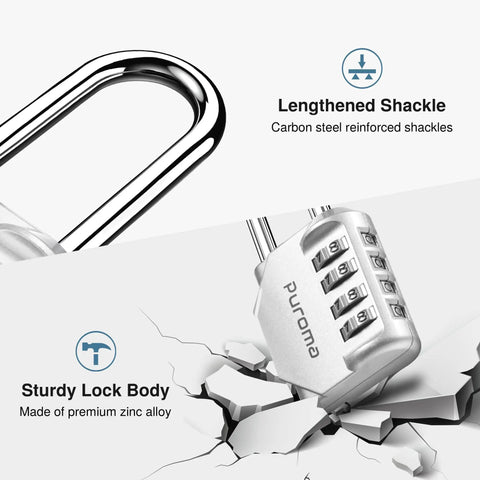 Close-up of Two Pack 2.6 Inch Shackle 4 Digit Padlock For Outdoor Doors And Storage Weatherproof Zinc Alloy Lock showing shackle and dials