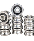 Set of SG15 U Groove Track Guide Bearings 10 Pcs Double Row Ball Bearing Pulley Wheel for 6mm Guide Rails, ABEC 5, metal finish