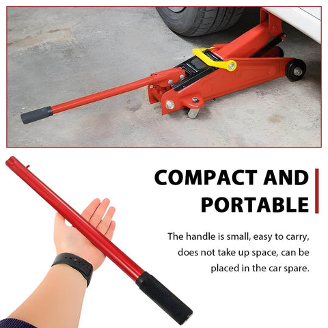 2 Ton Horizontal Hydraulic Jack Handle With Grippy Anti Slip Grip Heavy Duty Steel Floor Jack Lever Replacement For Car Lifts 14.6 Inch Length For Superior Leverage And Effortless Lifting During Maintenance shown in use lifting a car