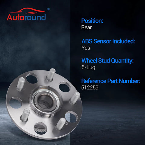 Rear Wheel Bearing And Hub Assembly Set Of 2 With ABS For Honda Civic 2004 2005 And Acura RSX 2002 2006 Rear Left And Right 5 Lug Compatibility OEM Replacement Ready For Easy Install