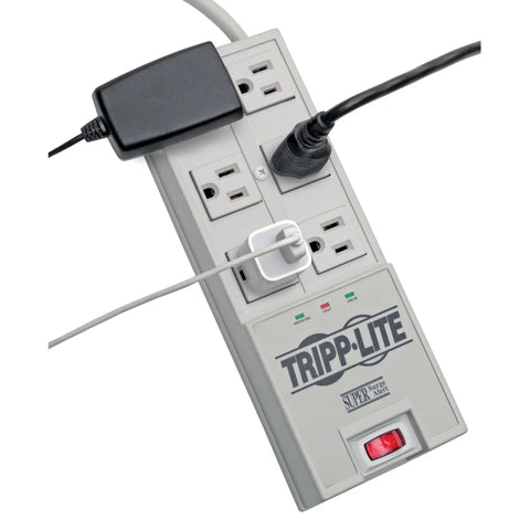 Six Outlet Surge Protector Power Strip With Six Foot Cord And Right Angle Plug For Home Office And Electronics Protection In Grey