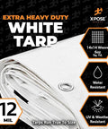 Heavy Duty White Poly Tarp 7' X 20' Multipurpose Protective Cover Built Tough With Extra Thick 12 Mil Polyethylene Unfolded