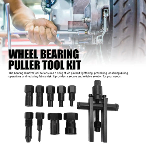Pro Motorcycle Bearing Puller Tool Kit With Seven Collets For 8 To 25 Mm Wheel Hub Extraction Uses Alloy Steel Rod For Safe Extraction Eliminating Spindle Bearings Without Damage Saving Time And Cash On Bikes Keeping Ride Running Smooth, black collets shown