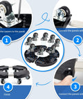 Assembly steps for Heavy Duty Plant Caddy with Wheels for Indoor Outdoor Use showing casters, panels, and connectors.