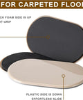 30 Pack Heavy Duty Furniture Glide Pads For Carpet Hassle Free Floor Protectors featuring black foam for grip and smooth plastic for sliding.