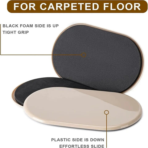 30 Pack Heavy Duty Furniture Glide Pads For Carpet Hassle Free Floor Protectors featuring black foam for grip and smooth plastic for sliding.